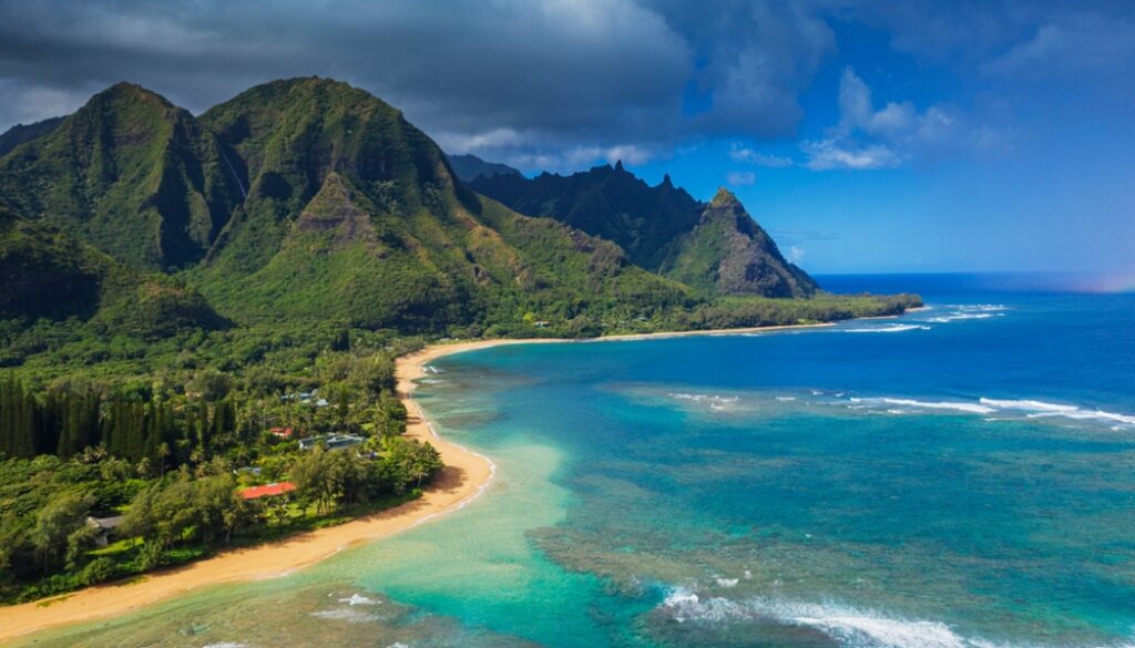 beach and mountains in Hawaii