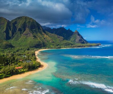 beach and mountains in Hawaii