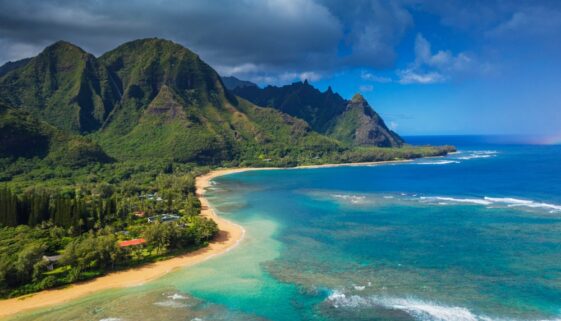 beach and mountains in Hawaii